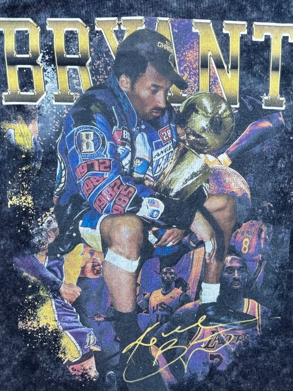 KOBE BRYANT CHAMPIONSHIP GRAPHIC TEE SHIRT Men’s sz L Stone Wash Black